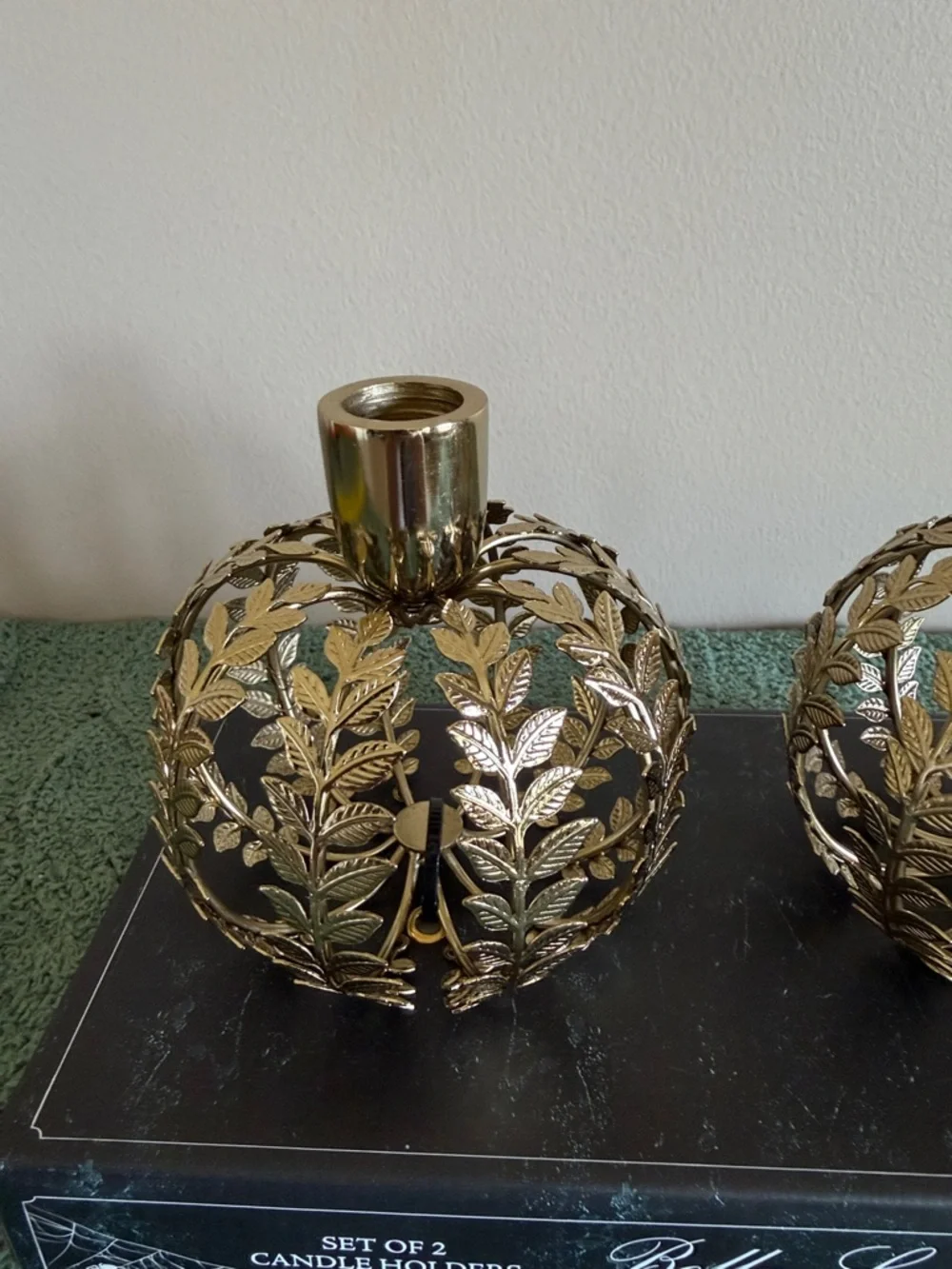 Bella Lux Gold Leaf Candle Stick Holders Set of 2 Thanksgiving Fall NEW!